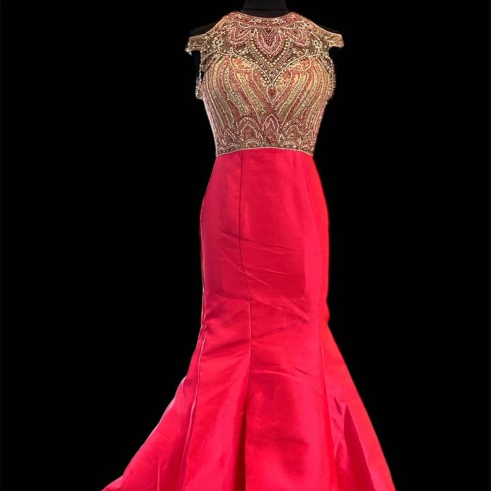 Fuschia Beaded Bodice Prom Dress